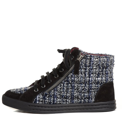 Chanel Tweed Suede High Top Sneakers 37.5 Dark Grey 1 of 8