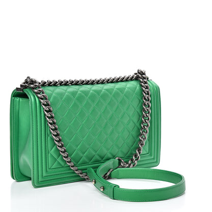 Chanel Metallic Calfskin Quilted New Medium Boy Flap Green 2 of 13