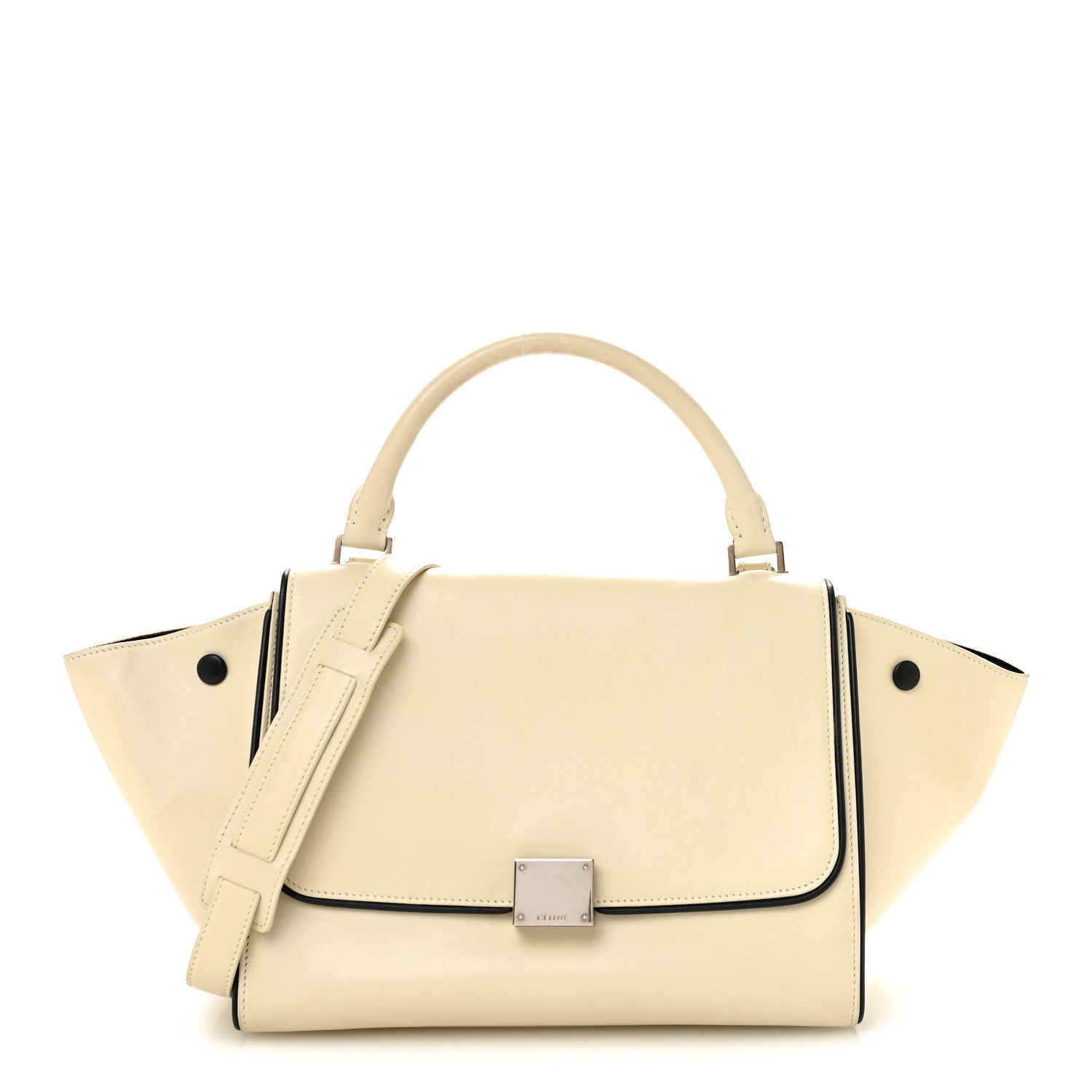 Celine Smooth Calfskin Small Trapeze White Black 1 of 14