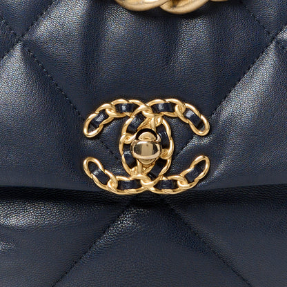 Chanel Goatskin Quilted Large Chanel 19 Flap Dark Blue 8 of 10