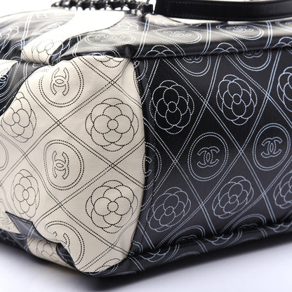 Chanel Coated Canvas Camellia Large Shopping Tote Black Beige 6 of 17
