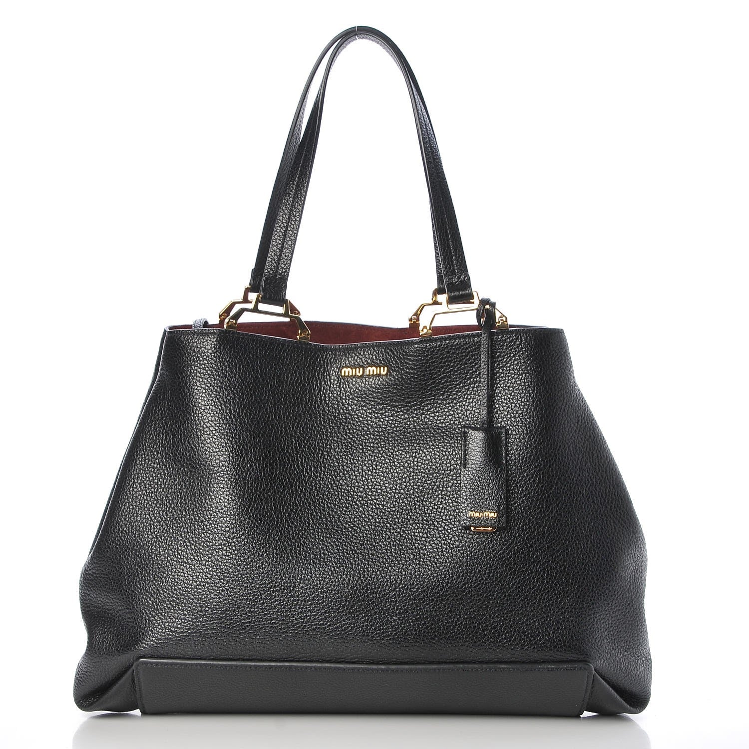 Miu Miu Goatskin Madras Tote Black 3 of 9