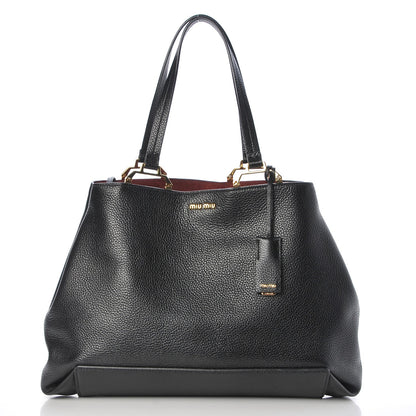 Miu Miu Goatskin Madras Tote Black 3 of 9