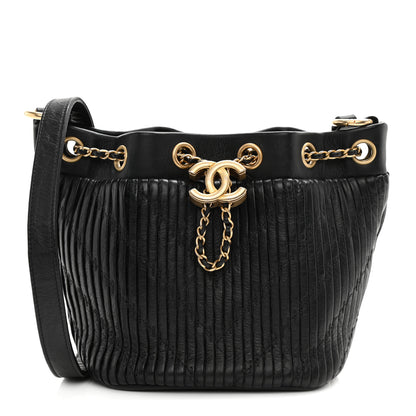 Chanel Iridescent Crumpled Calfskin Coco Pleats Small Drawstring Bag Black 1 of 10