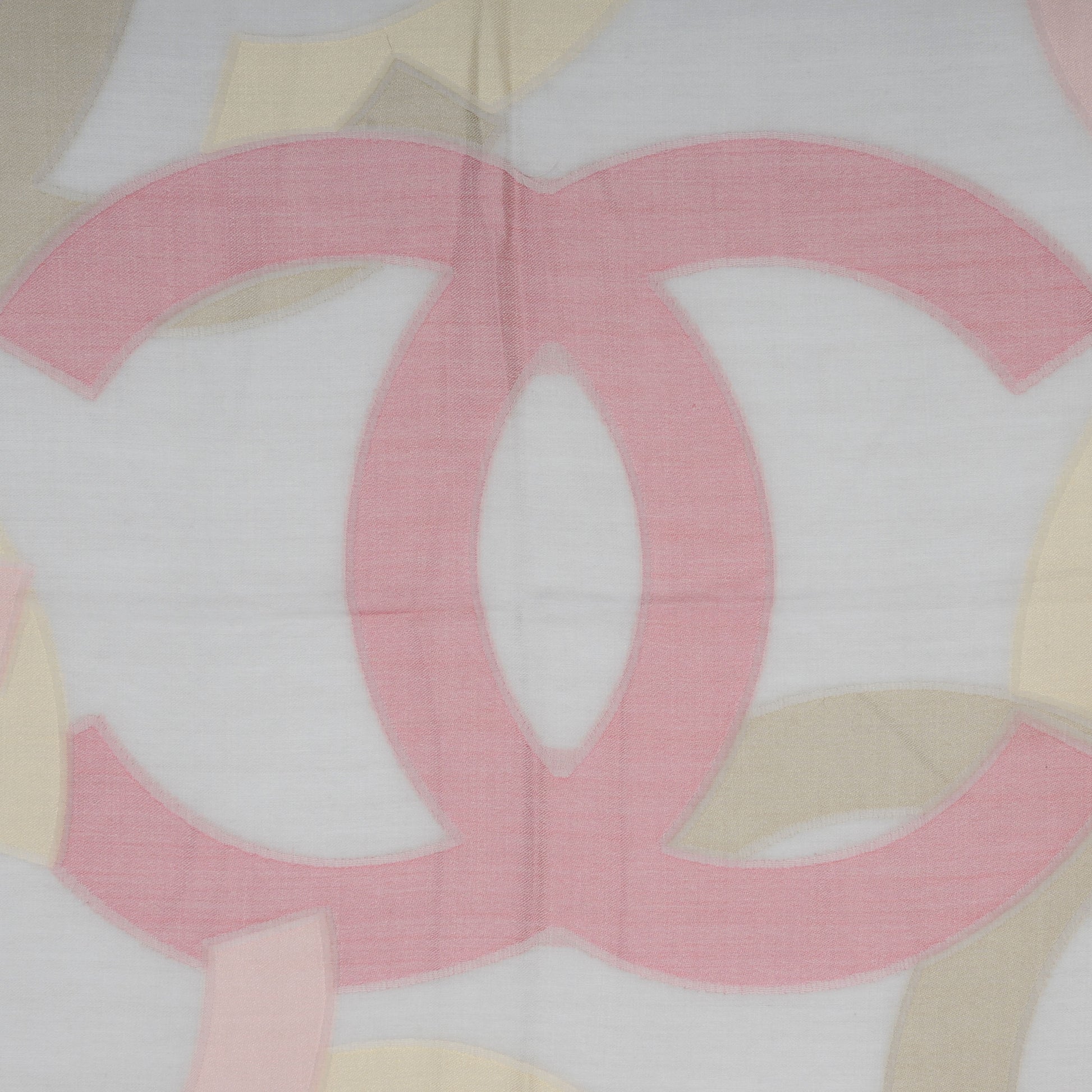Chanel Cashmere Wool Silk CC Fringe Scarf Grey Pink 1 of 5
