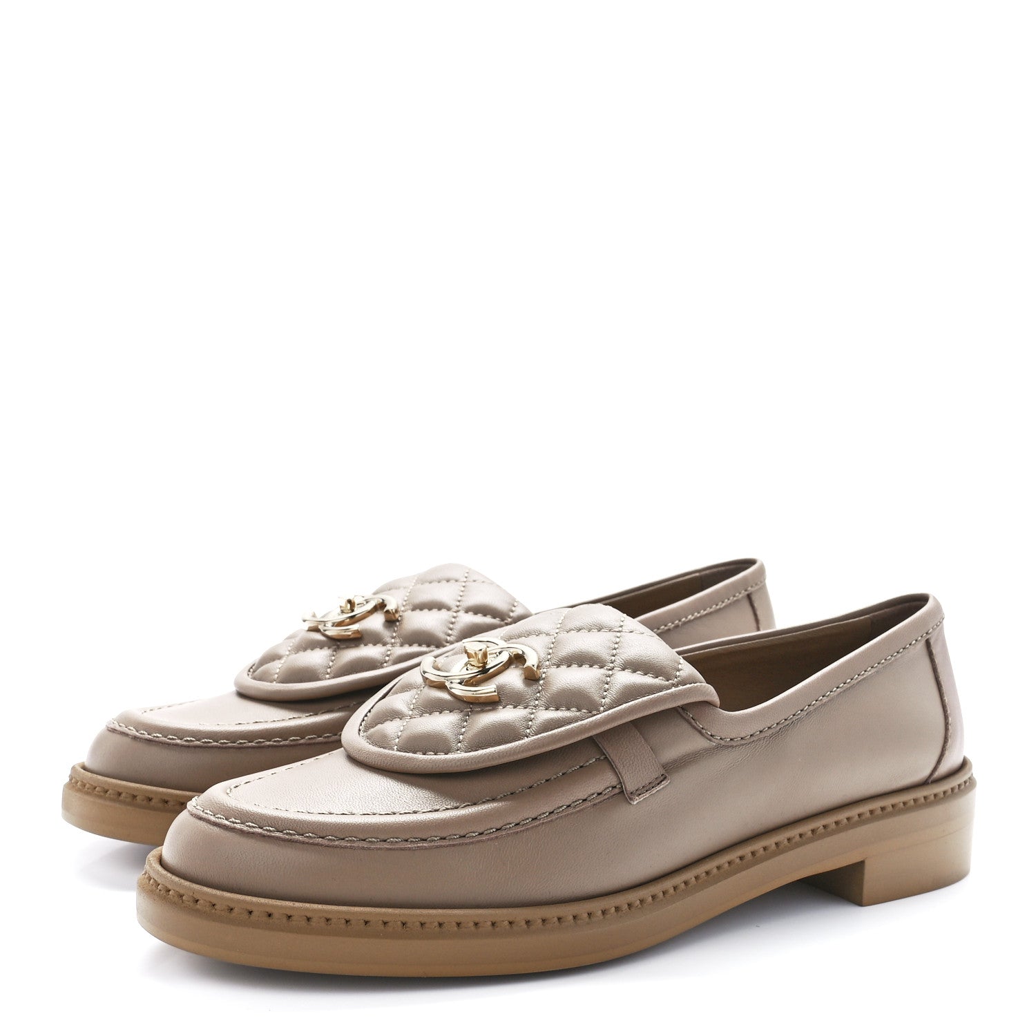 Chanel Lambskin Quilted CC Turnlock Loafers 38.5 Beige 3 of 10