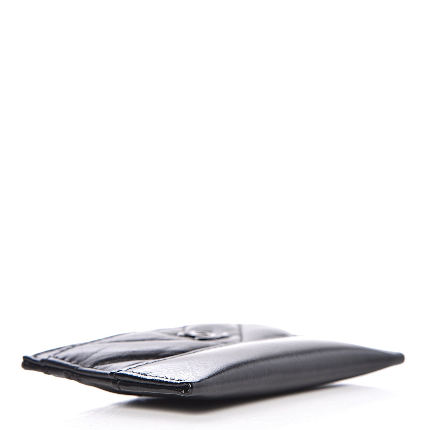 Aged Calfskin Chevron Quilted Gabrielle Card Holder Black