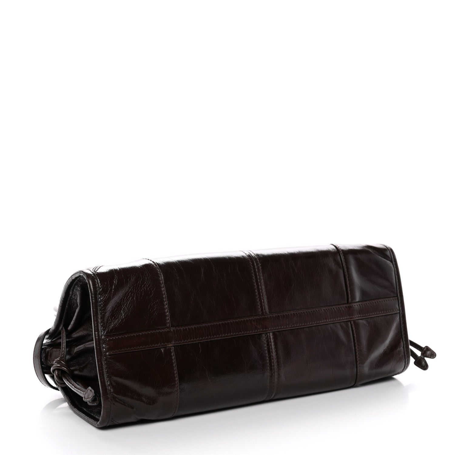 Prada Glossy Calfskin Triangle Medium Bonnie Shoulder Bag Dark Brown 4 of 9