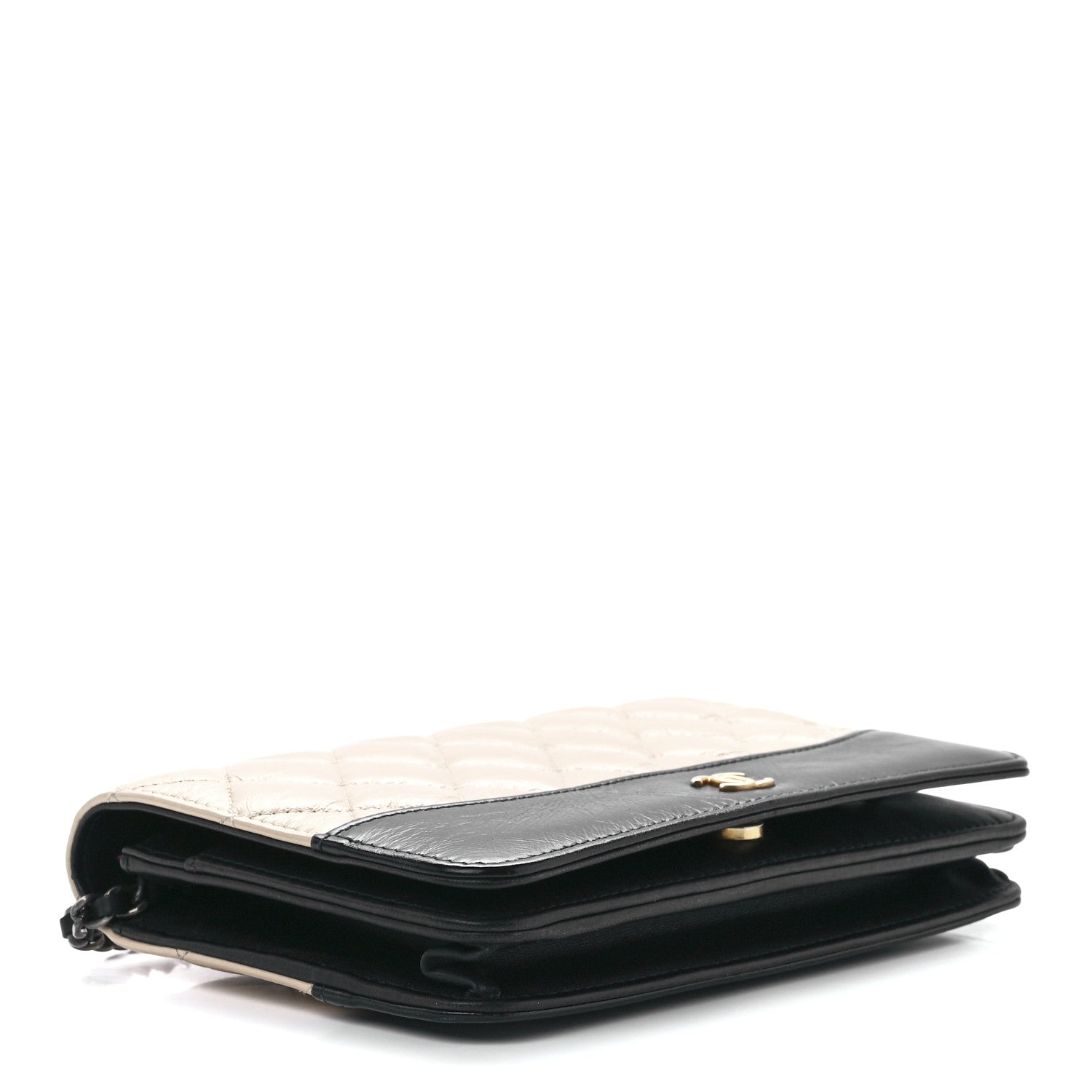 Chanel Aged Calfskin Quilted Gabrielle Wallet On Chain WOC Beige Black 4 of 12