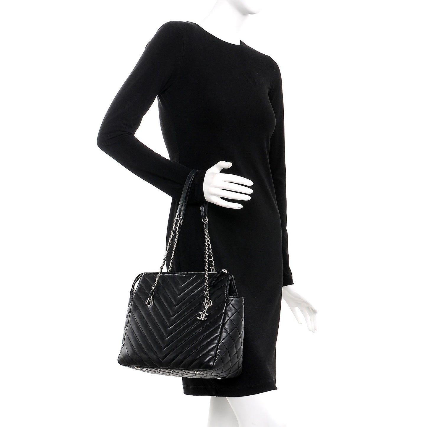 Lambskin Surpique Chevron Quilted Tote Black