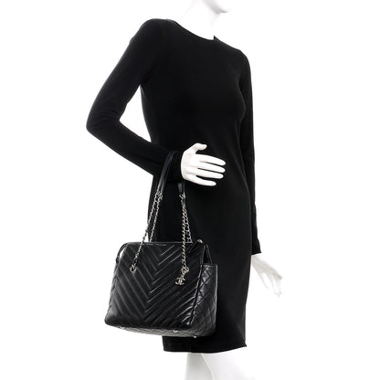 Chanel Lambskin Surpique Chevron Quilted Tote Black 2 of 13
