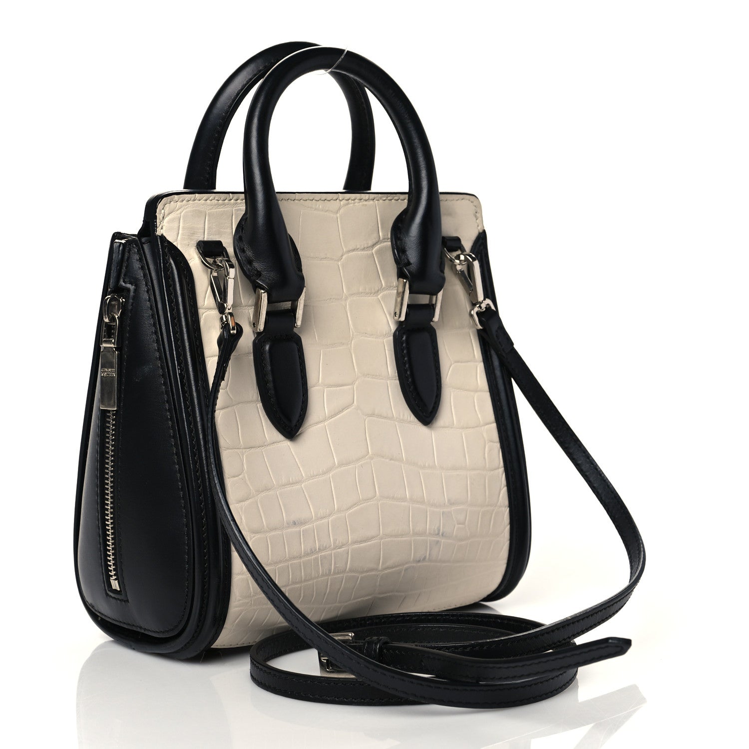 Alexander McQueen Calfskin Crocodile Embossed Mini Heroine 21 Black White 3 of 12