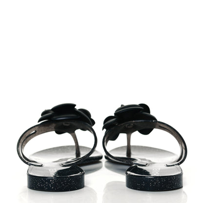 Chanel Jelly Quilted Camellia Thong Sandals 39 Black 6 of 7