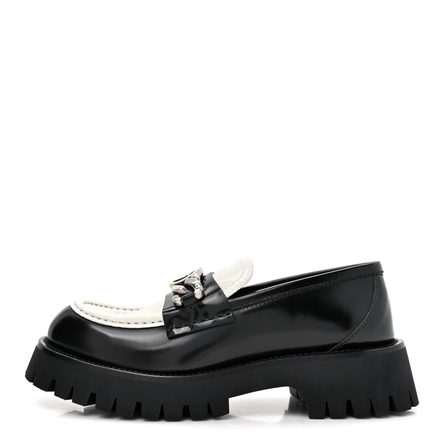 Gucci Cordovan Lux Womens Interlocking G Platform Lug Sole Loafers 37 Black Off White 1 of 10