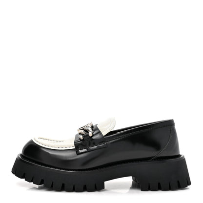 Gucci Cordovan Lux Womens Interlocking G Platform Lug Sole Loafers 37 Black Off White 1 of 10