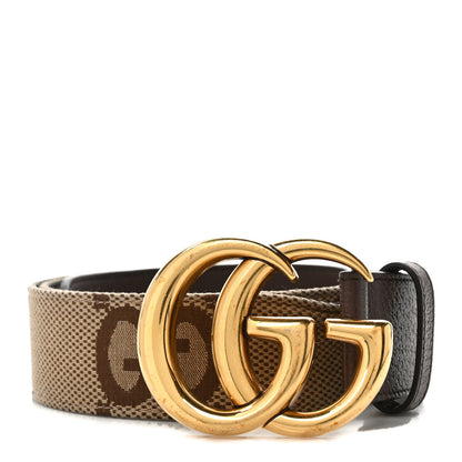 Gucci Monogram Jumbo GG Textured Dollar Calfskin Double G 40mm Belt 95 38 Camel Ebony 1 of 5