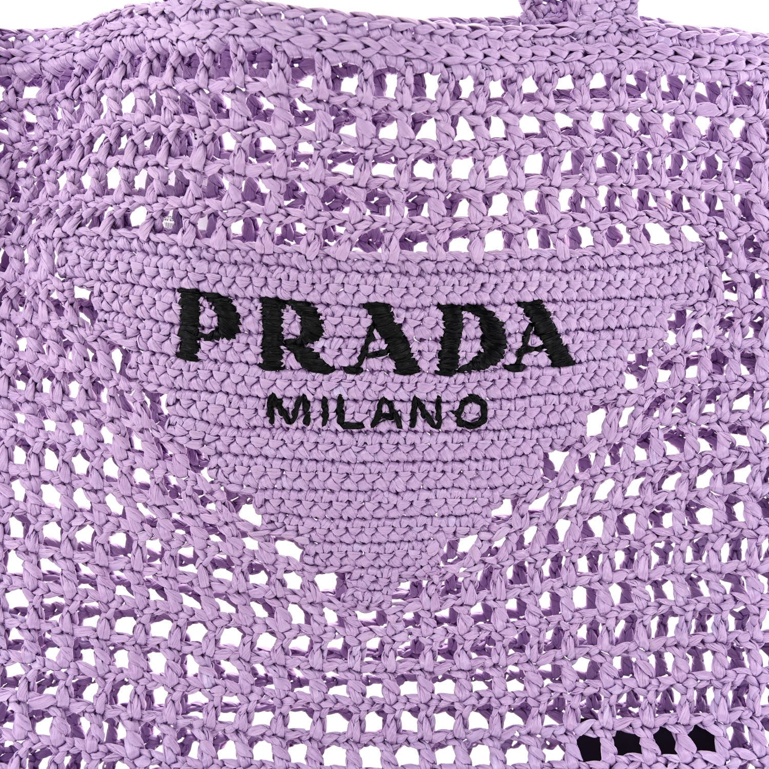 Prada Yarn Raffia Effect Crochet Logo Embroidered Tote Bag Lilium 7 of 9