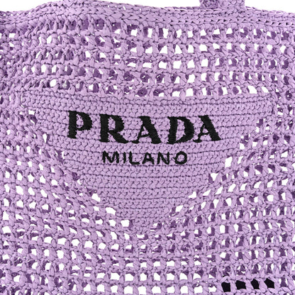 Prada Yarn Raffia Effect Crochet Logo Embroidered Tote Bag Lilium 7 of 9