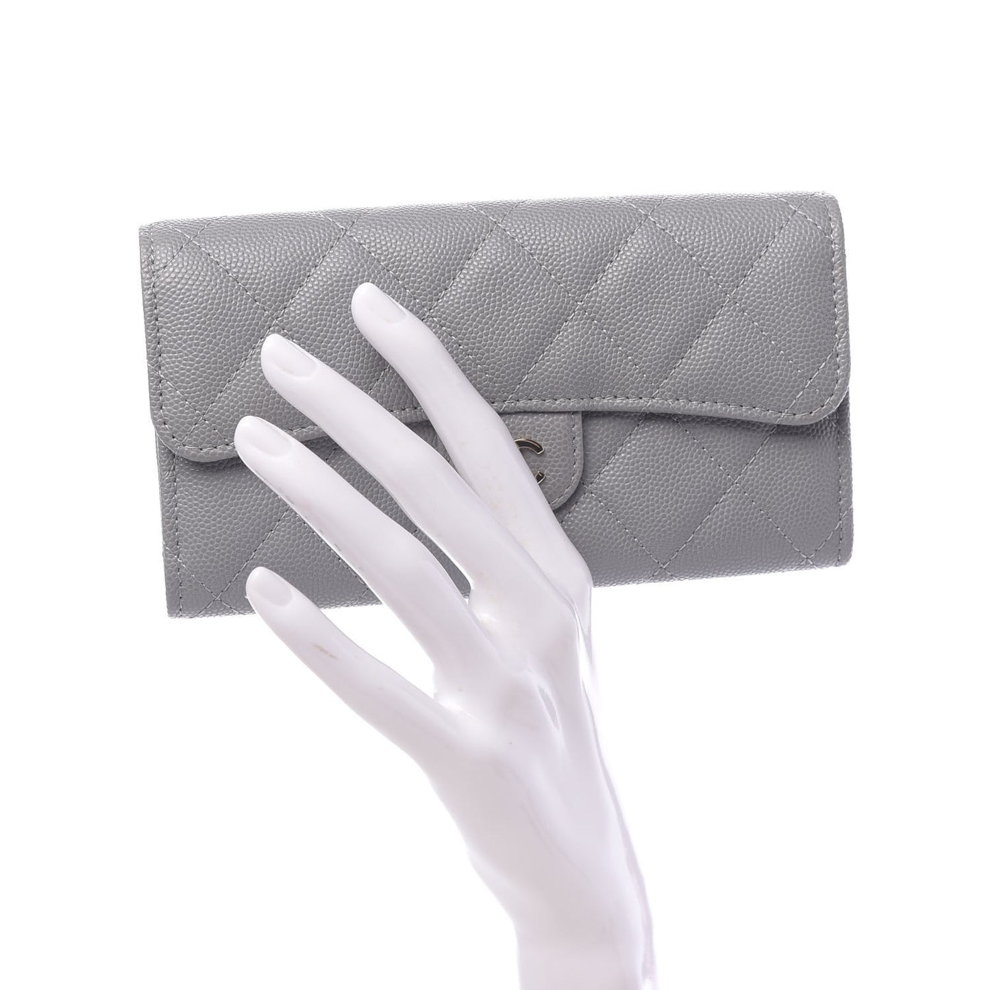 Caviar Quilted Medium Flap Wallet Grey