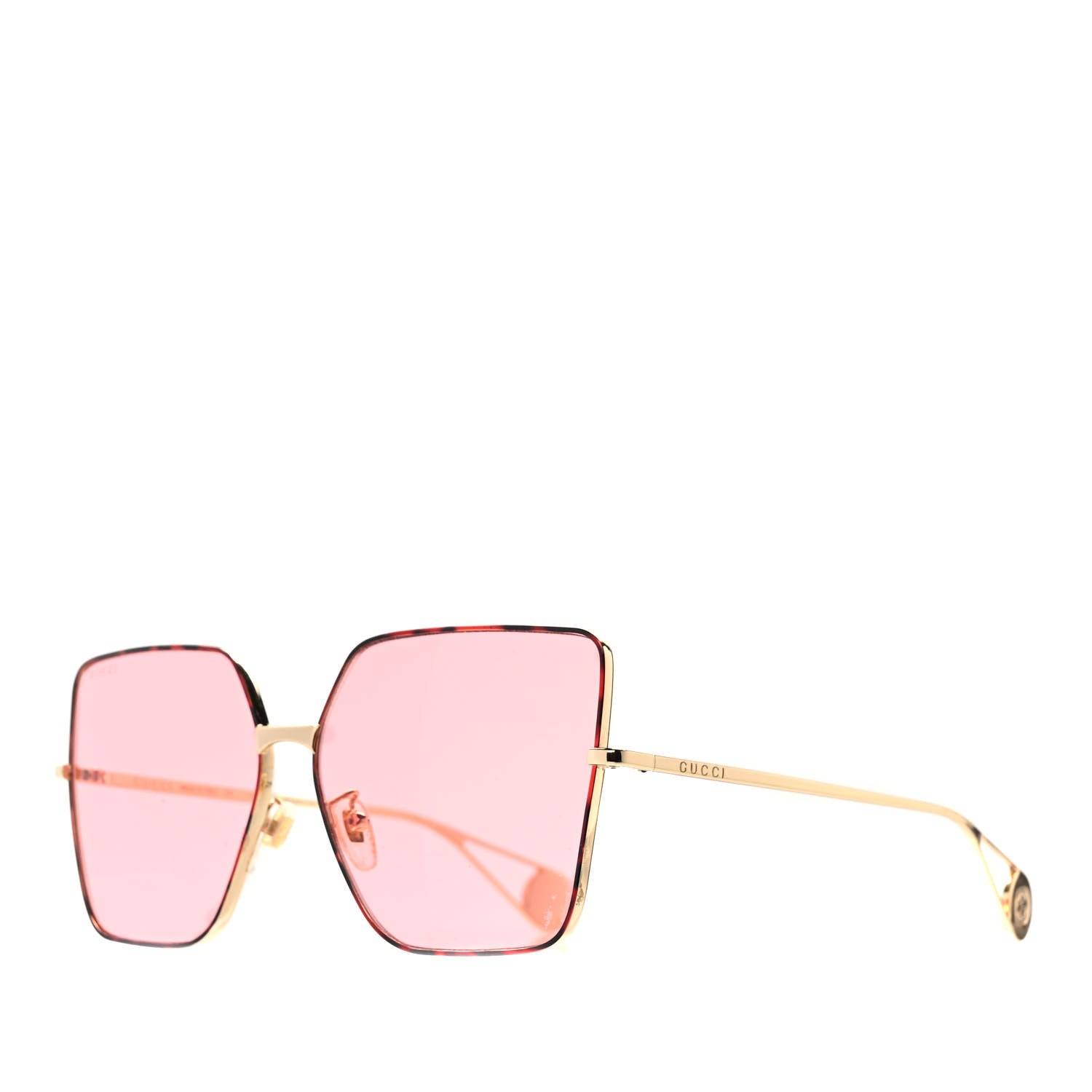 Gucci Metal Square Frame Sunglasses GG0436S Gold Pink 1 of 8