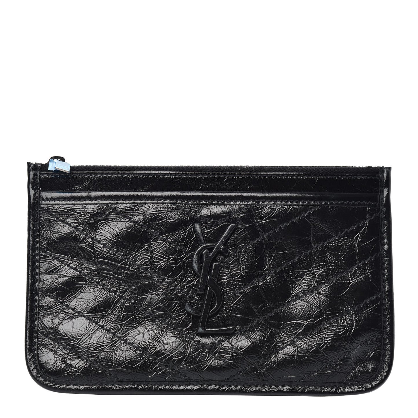 Crinkled Calfskin Matelasse Monogram Niki Bill Pouch Black