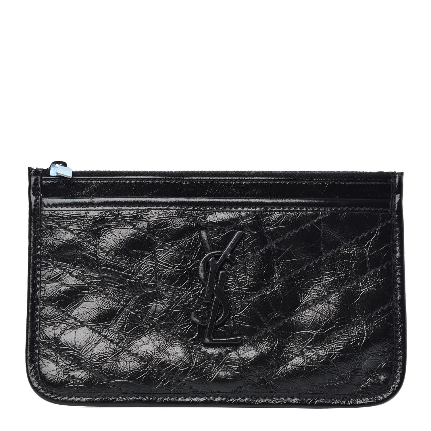 Saint Laurent Crinkled Calfskin Matelasse Monogram Niki Bill Pouch Black 1 of 7