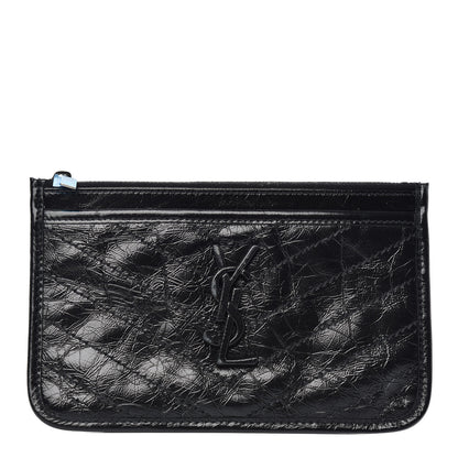 Saint Laurent Crinkled Calfskin Matelasse Monogram Niki Bill Pouch Black 1 of 7