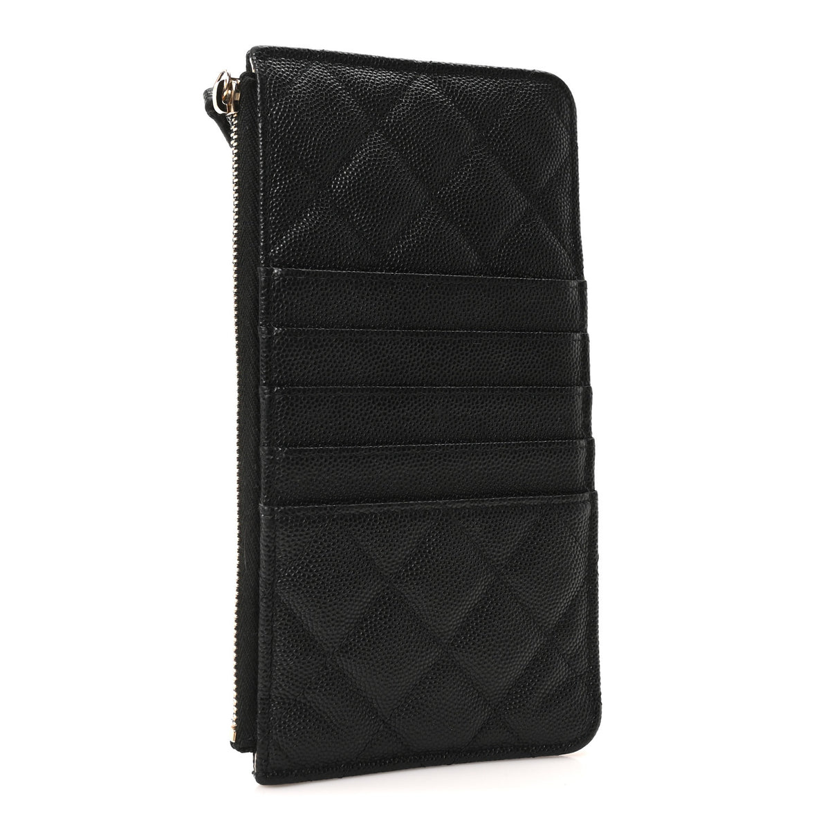 Caviar Quilted Striated Classic Flat Wallet Pouch  Black