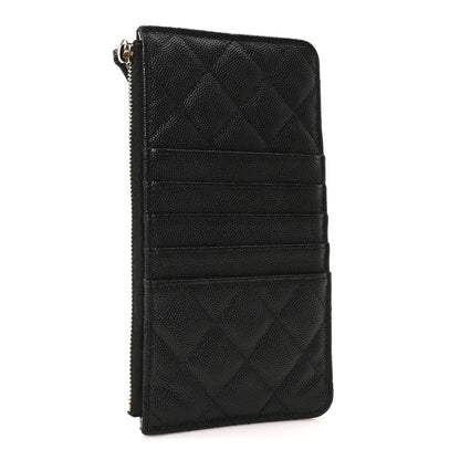 Chanel Caviar Quilted Striated Classic Flat Wallet Pouch  Black 3 of 11