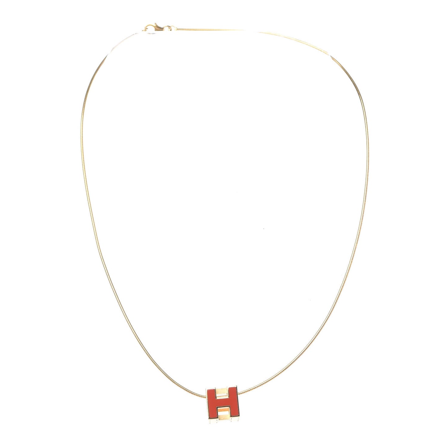 Gold Lacquered Cage d'H Pendant Necklace Orange Fonce