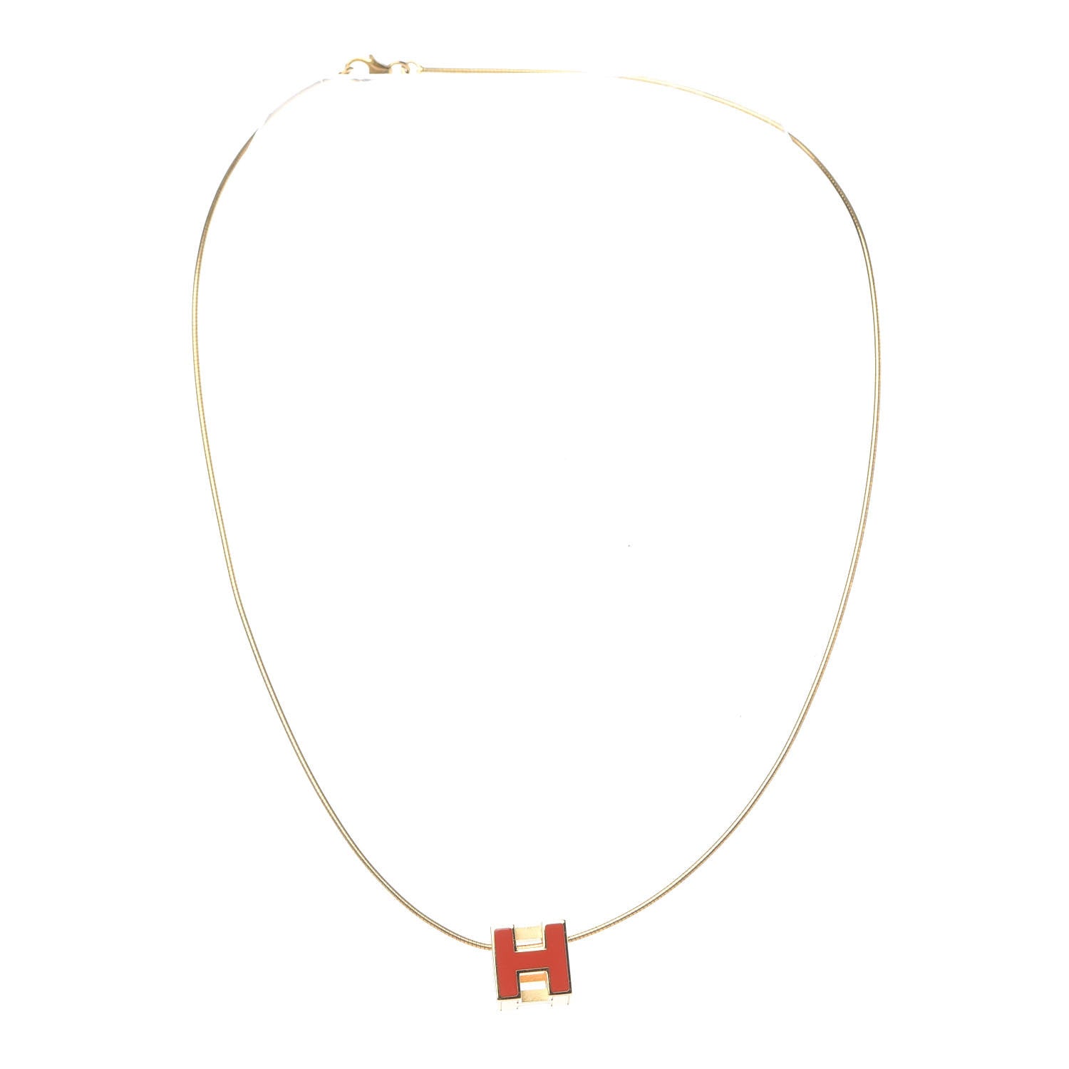 Hermes Gold Lacquered Cage d'H Pendant Necklace Orange Fonce 3 of 6