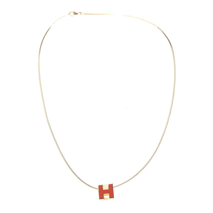 Hermes Gold Lacquered Cage d'H Pendant Necklace Orange Fonce 3 of 6