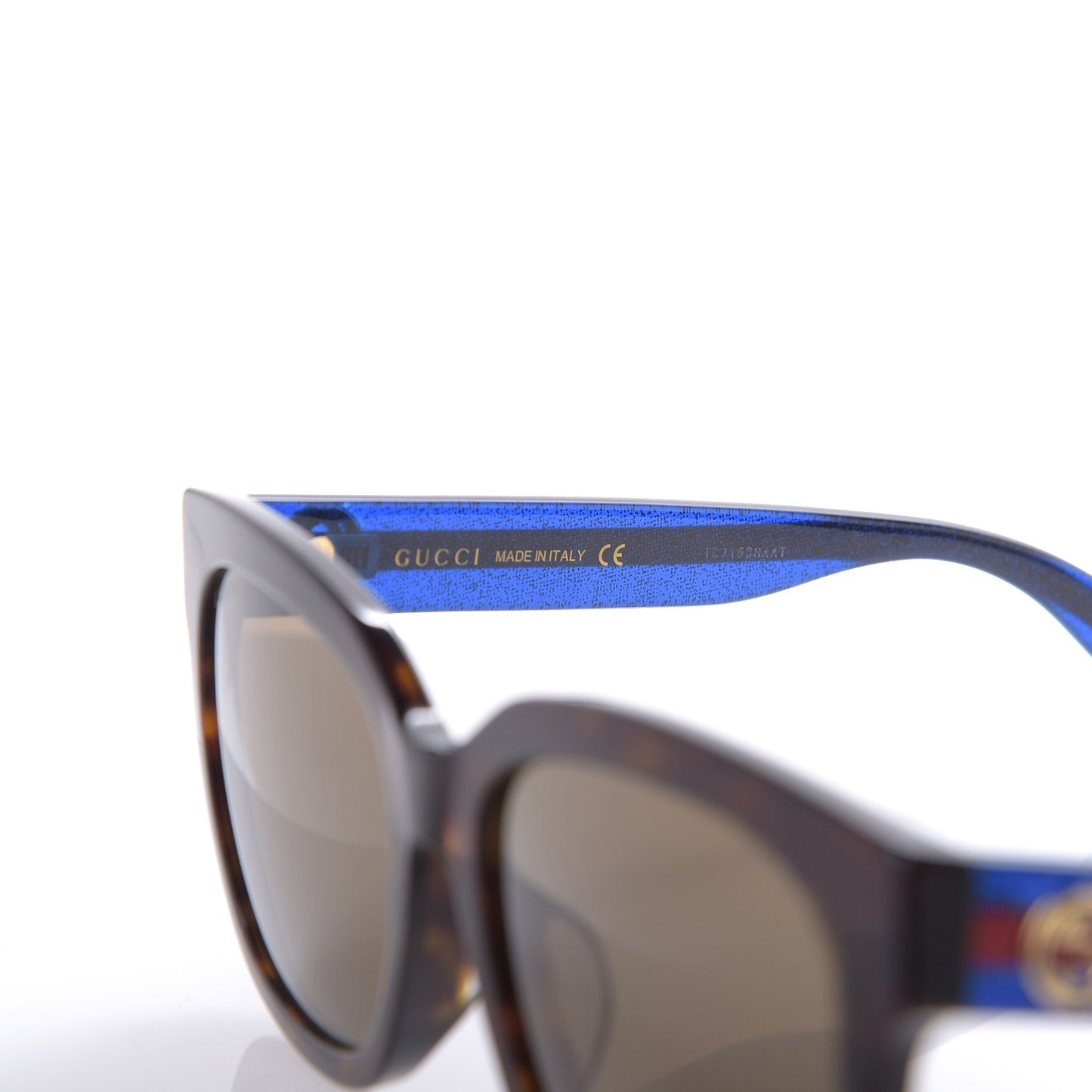 Square Frame Glitter Sunglasses GG0034SA Tortoise Blue