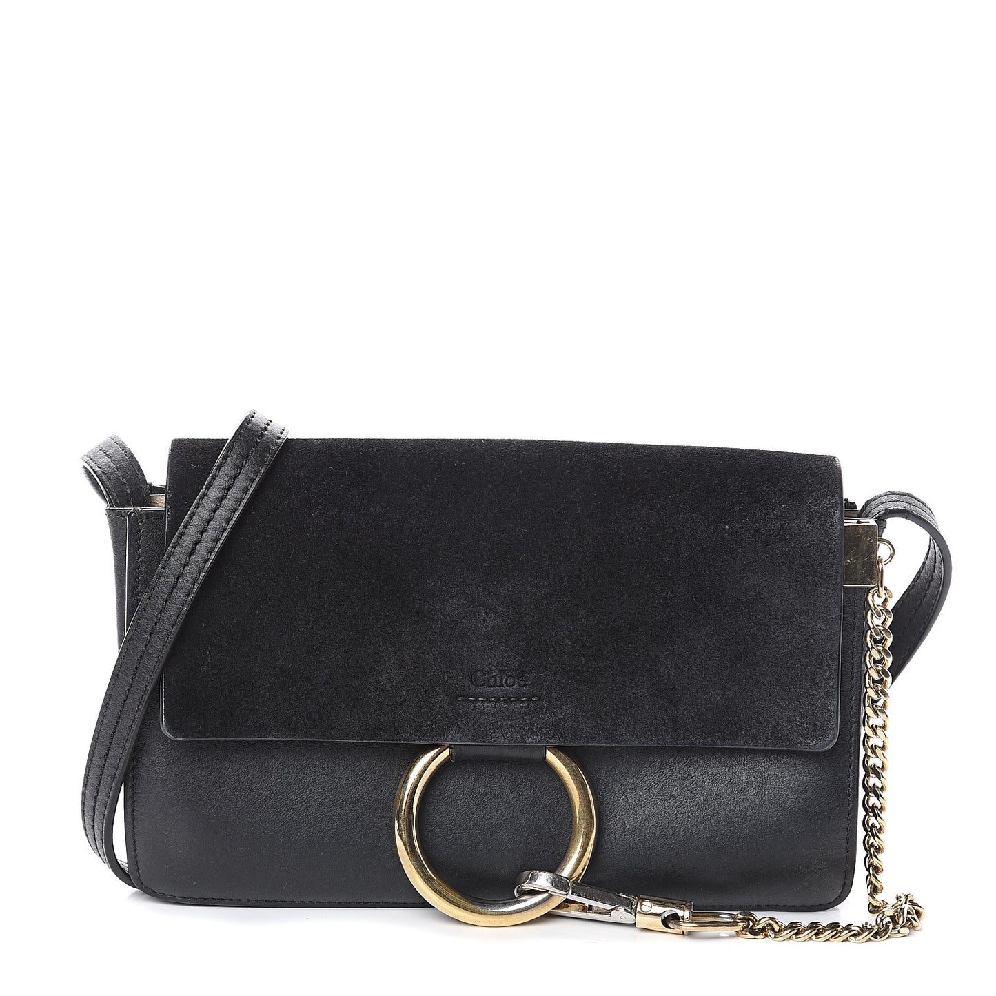 Suede Calfskin Small Faye Shoulder Bag Black