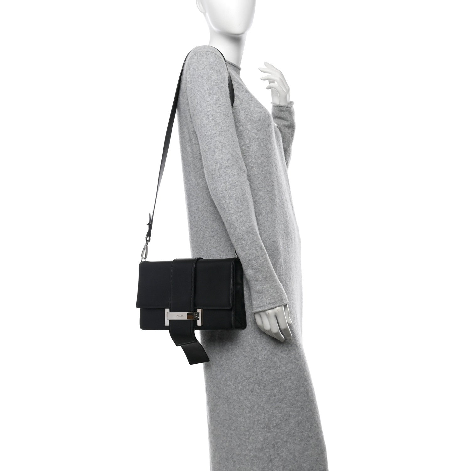 Prada City Calfskin Ribbon Bag Black 2 of 11
