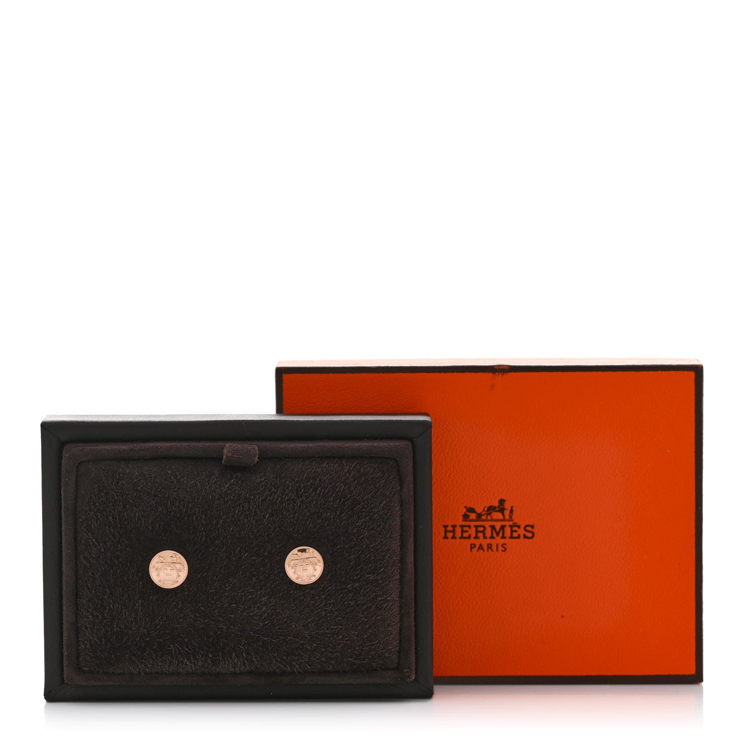 Hermes 18K Rose Gold TPM Ex-Libris Stud Earrings 5 of 5