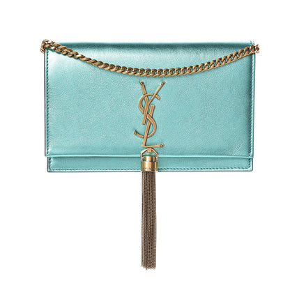 Saint Laurent Laminated Calfskin Classic Monogram Kate Tassel Chain Wallet Green 1 of 10