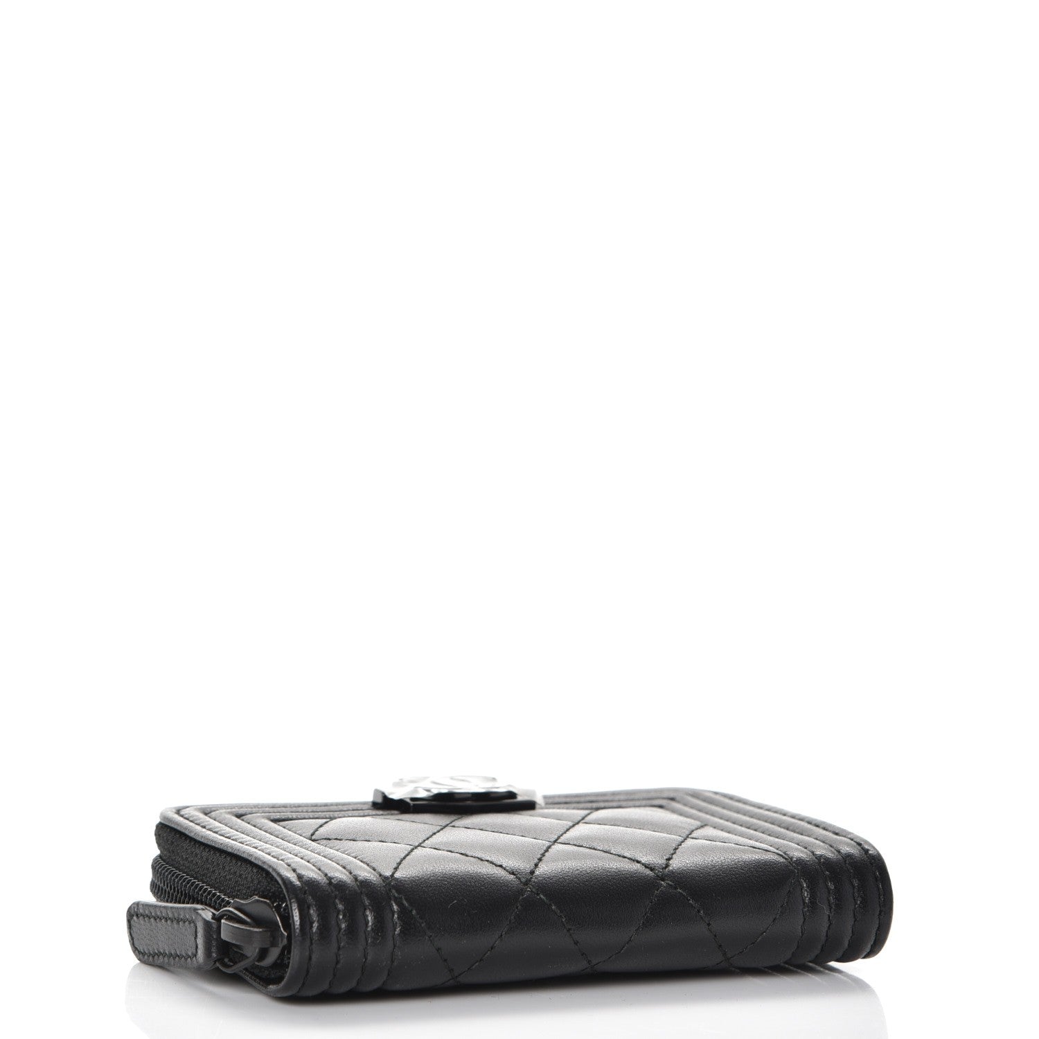 Chanel Lambskin Quilted Zip Around Boy Coin Purse Wallet So Black 4 of 7