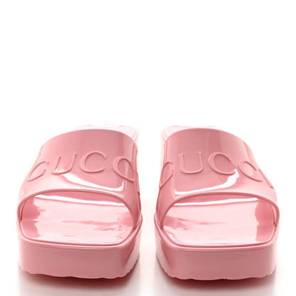 Gucci Rubber Gucci Logo Womens Platform 20/60mm Slide Sandals 40 Wild Rose 2 of 9