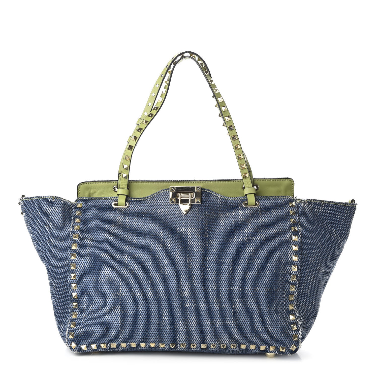 Valentino Garavani Denim Medium Rockstud Tote Blue Green 1 of 10