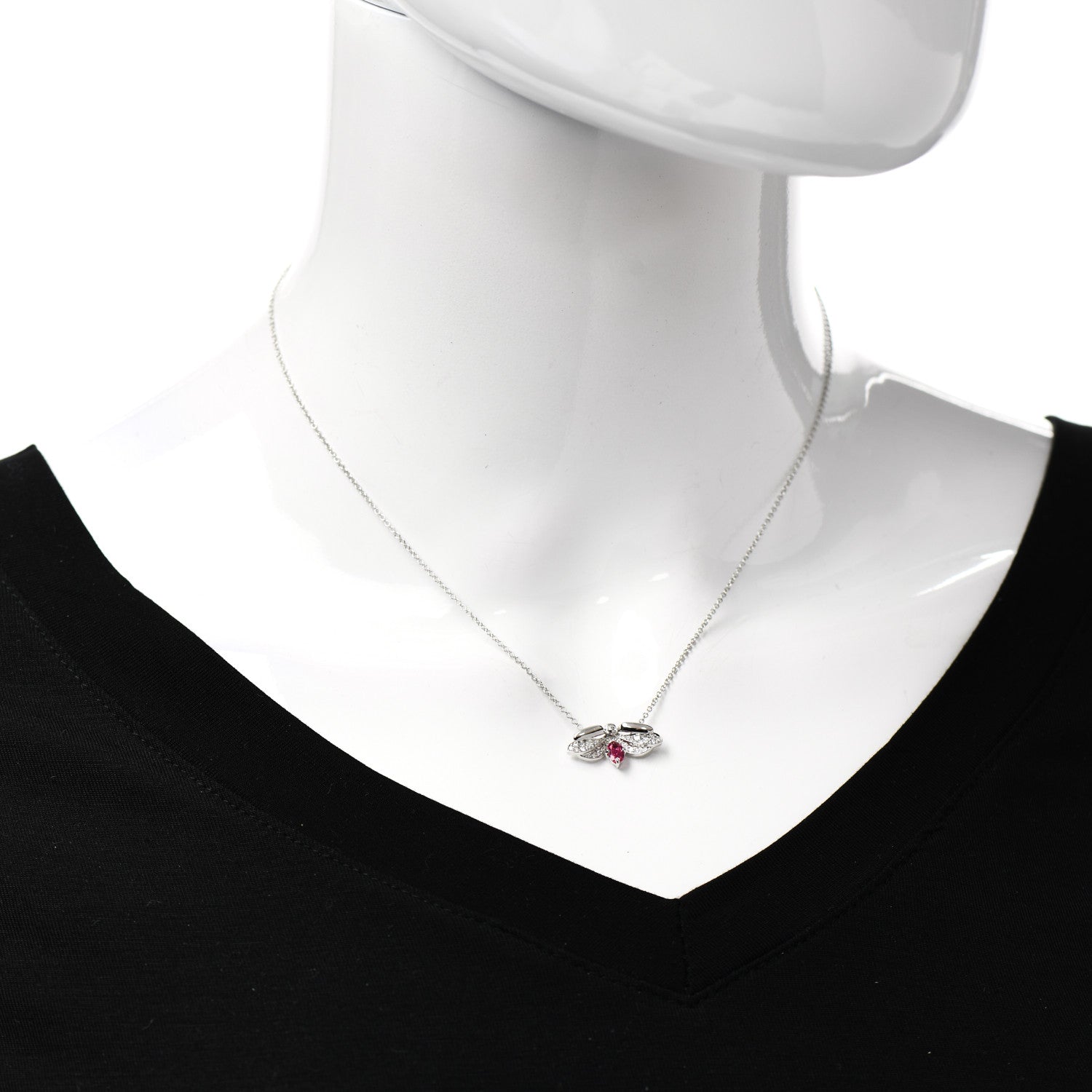 Tiffany Platinum Diamond Pink Tourmaline Paper Flowers Firefly Pendant Necklace 2 of 6