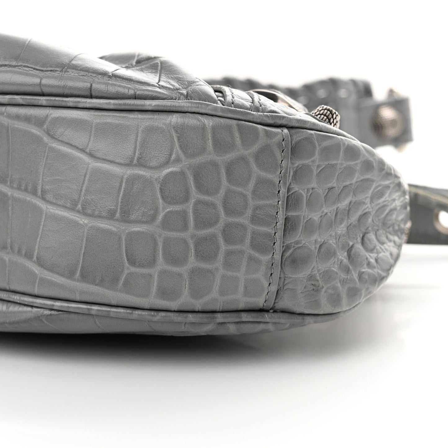 Extra Supple Calfskin Crocodile Embossed XS Le Cagole Shoulder Bag Balenciaga Grey
