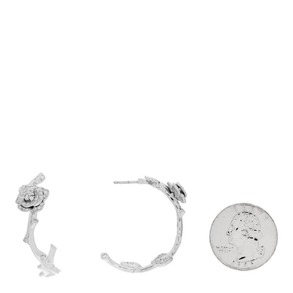 Christian Dior 18K White Gold Diamond Rose Bagatelle Hoop Earrings 2 of 5
