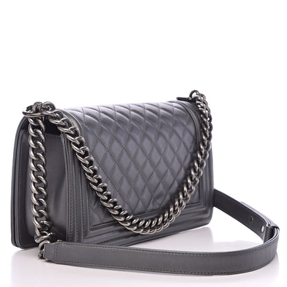 Chanel Metallic Calfskin Quilted Medium Boy Flap Dark Silver 3 of 14