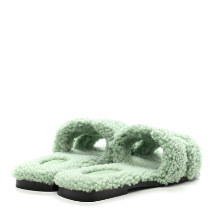 Hermes Woolskin Oran Sandals 37.5 Vert D'Eau 4 of 8