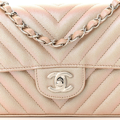 Chanel Iridescent Caviar Chevron Quilted Mini Rectangular Flap Light Gold 8 of 11