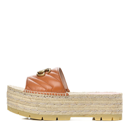 Gucci Nappa Matelasse GG Marmont Platform Espadrille Slide Sandals 36 Cognac 1 of 13