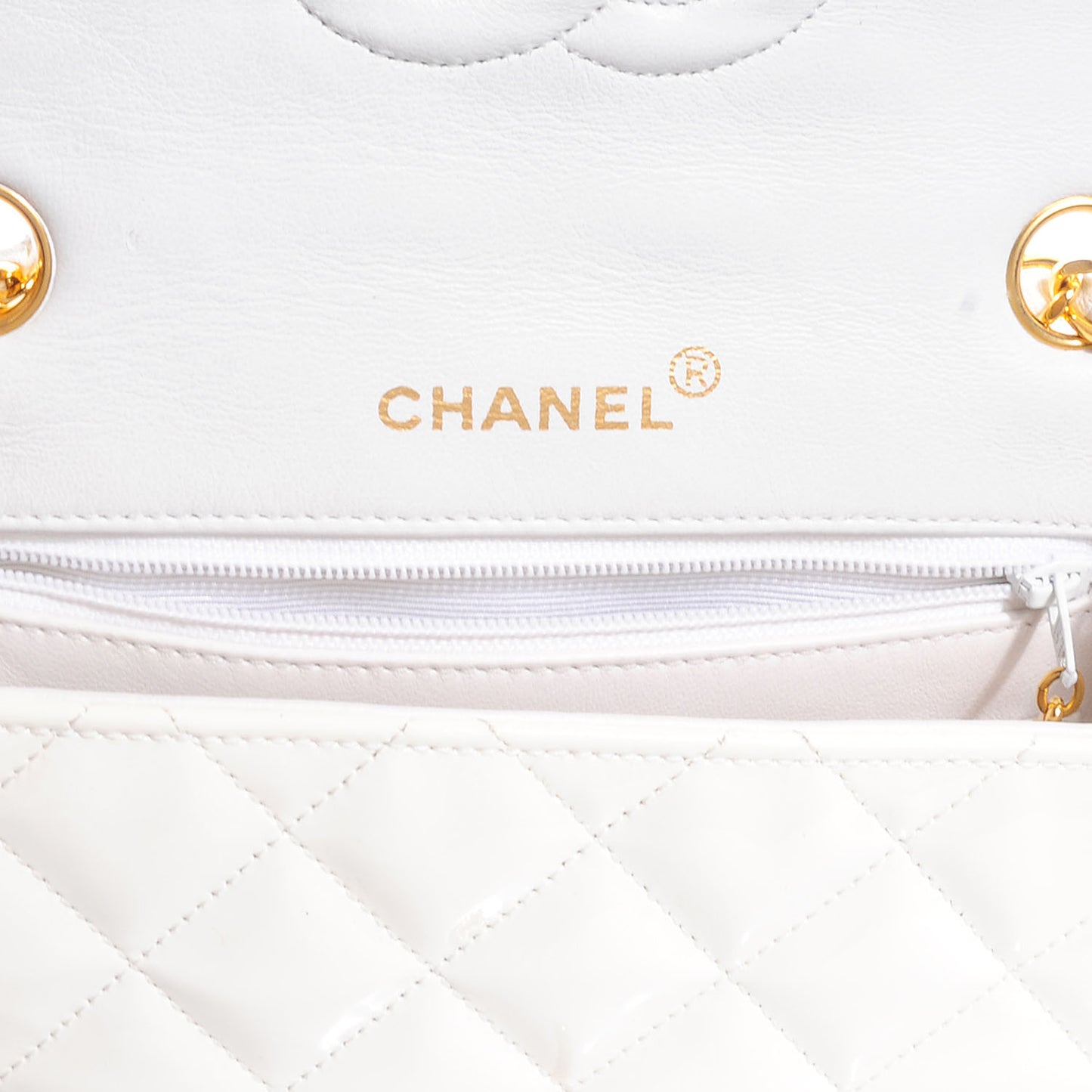 Patent Quilted Mini Square Flap White