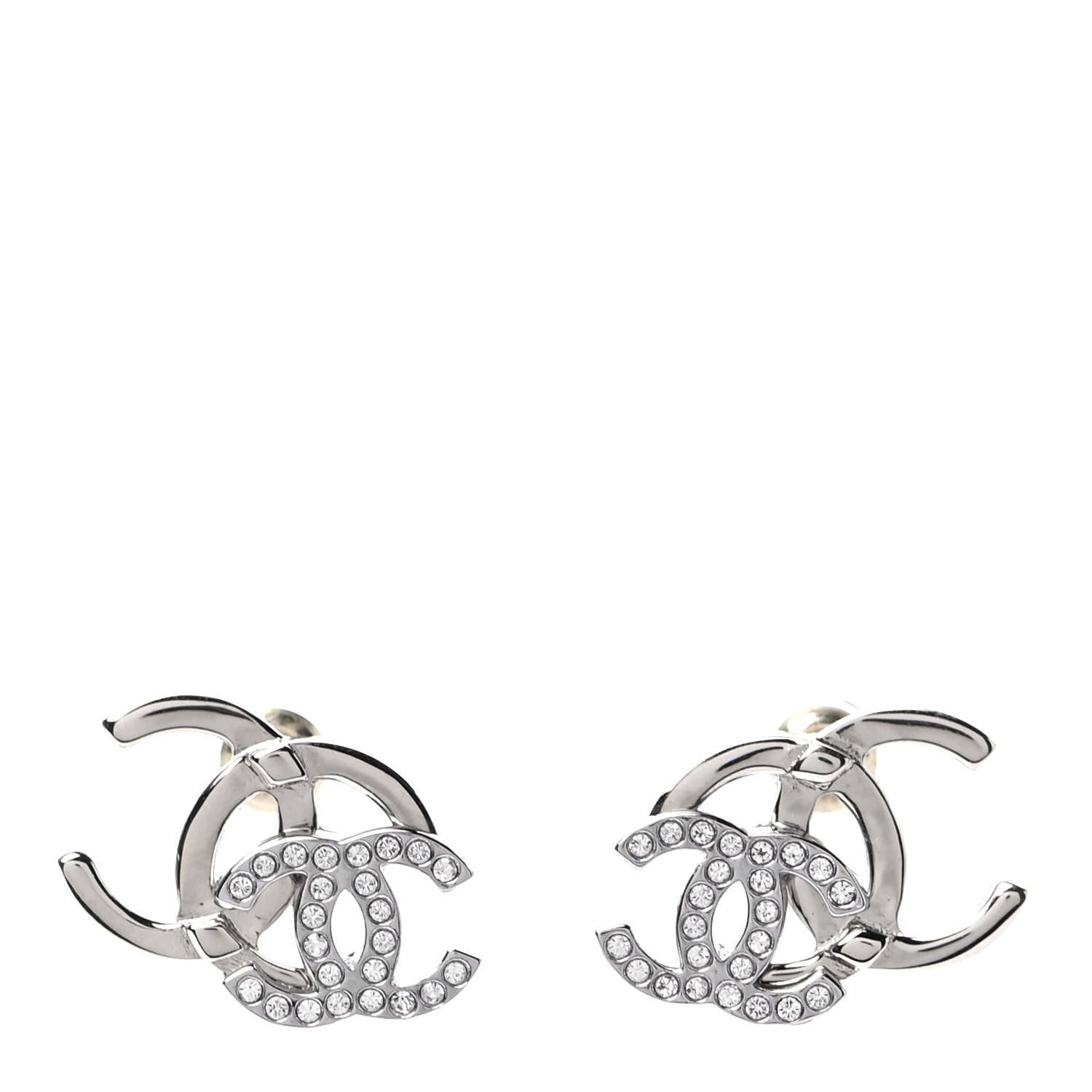 Chanel Crystal Double CC Earrings Gold Silver 1 of 5