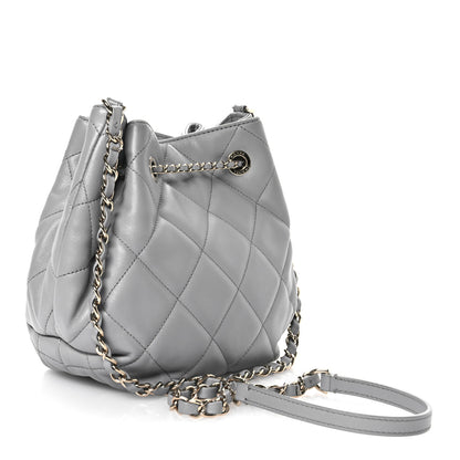 Chanel Lambskin Quilted CC Dweller Drawstring Bucket Bag Light Grey 3 of 11